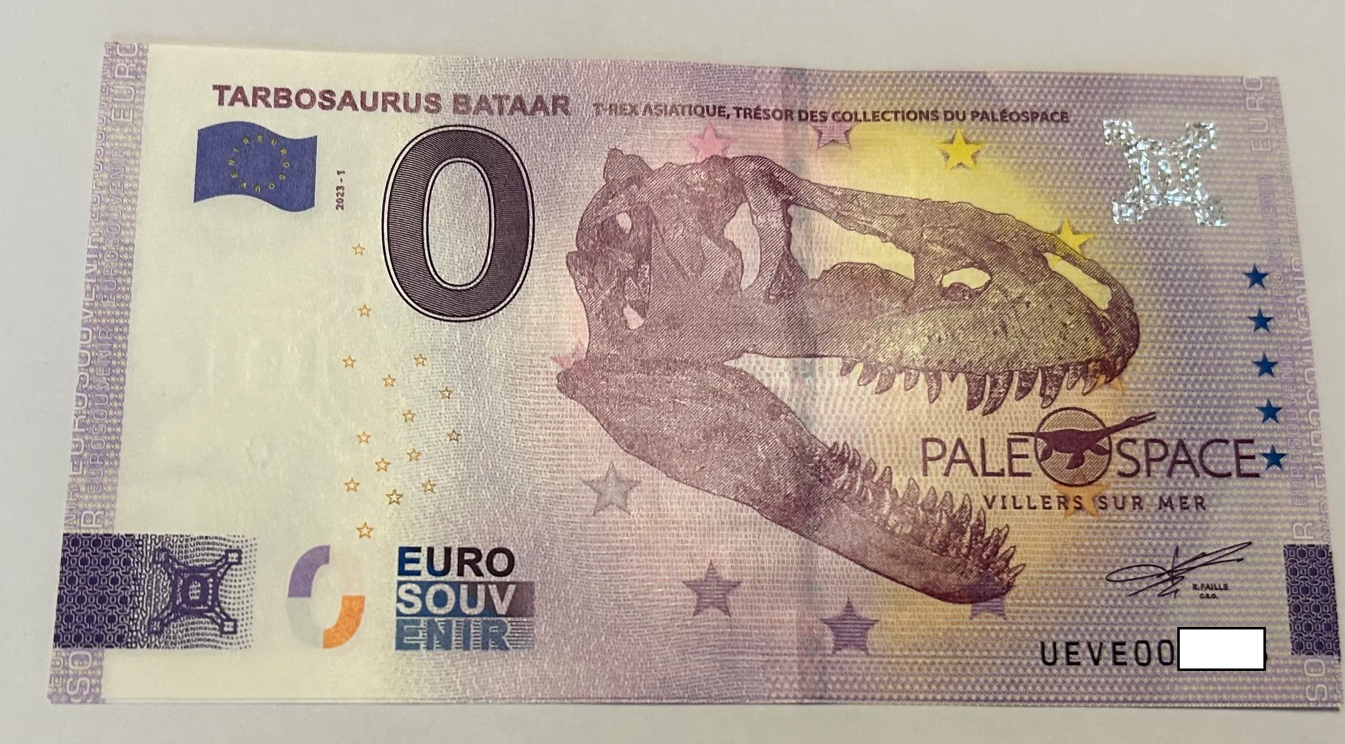 BILLETE 0 EURO FRANCIA UEVF 2023-1 TARBOSAURUS BATAAR